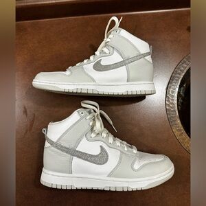 Nike Dunk High Silver Glitter Swoosh Women’s Size 8.5